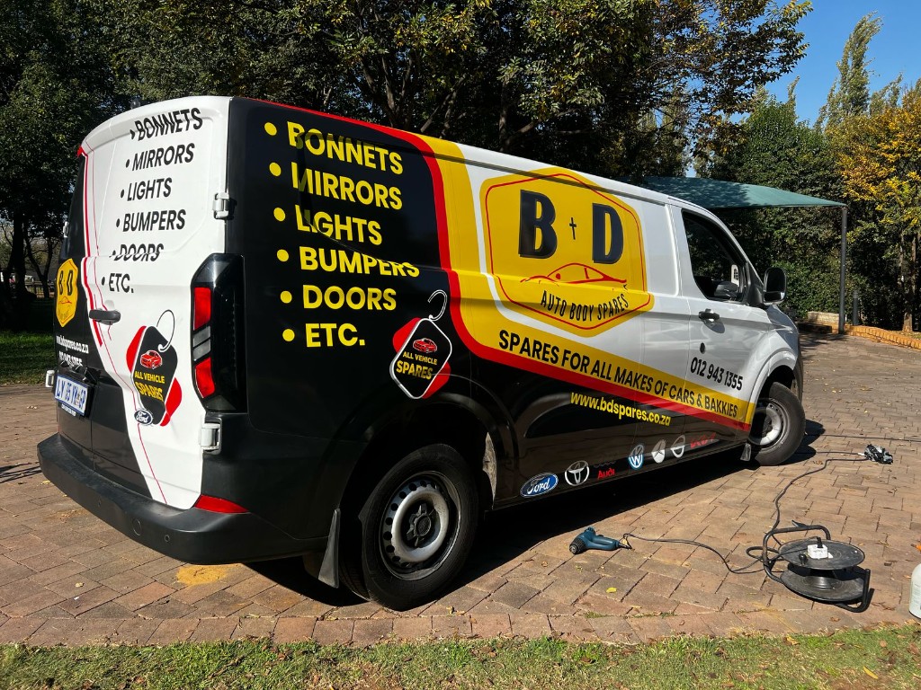 B+D Auto Body Spares van wrap rear view by Plan Photo Repro