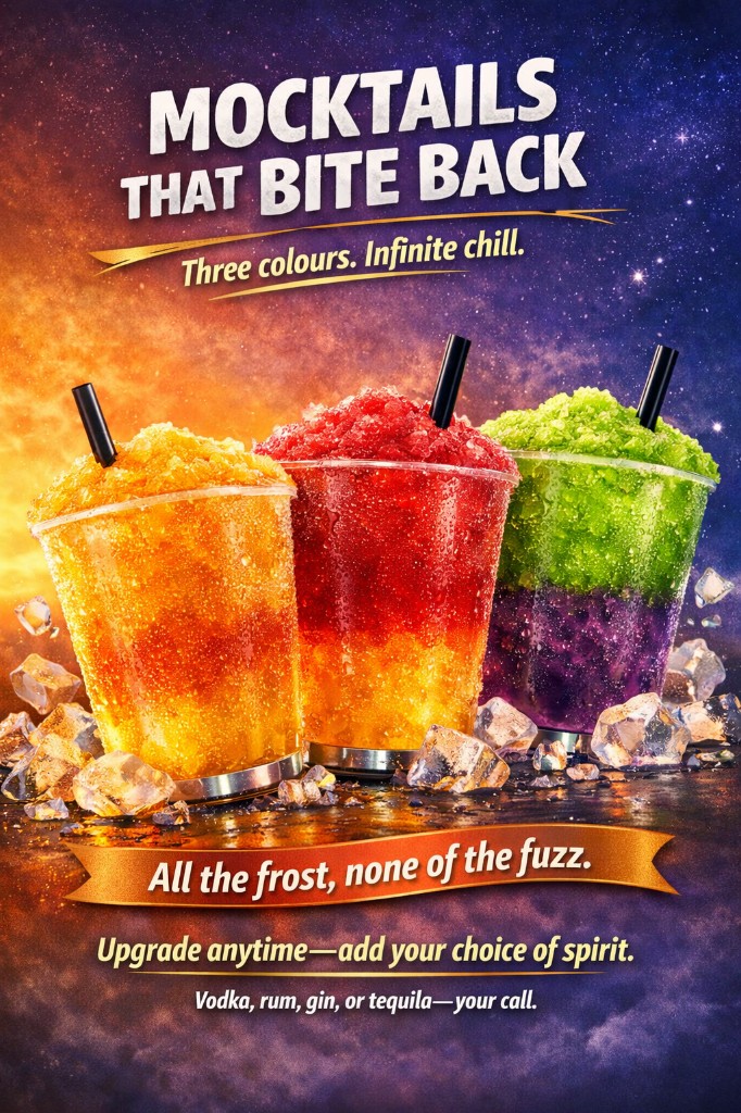 Mocktails That Bite Back orange ribbon poster variant by Plan Photo Repro