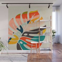 Monstera leaf wall decal applied to a white wall, installed by Plan Photo Repro