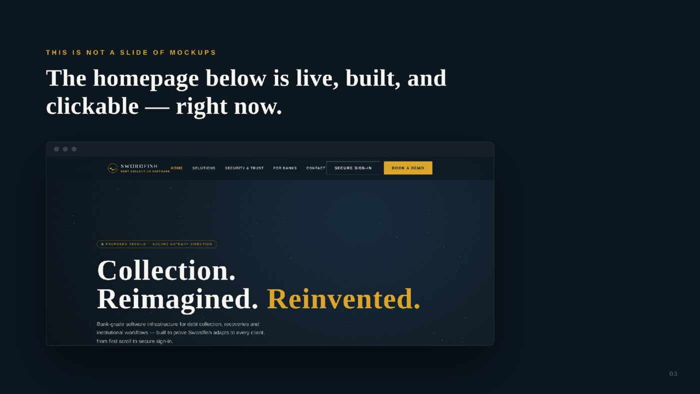 Swordfish proposed homepage layout from the redesign presentation